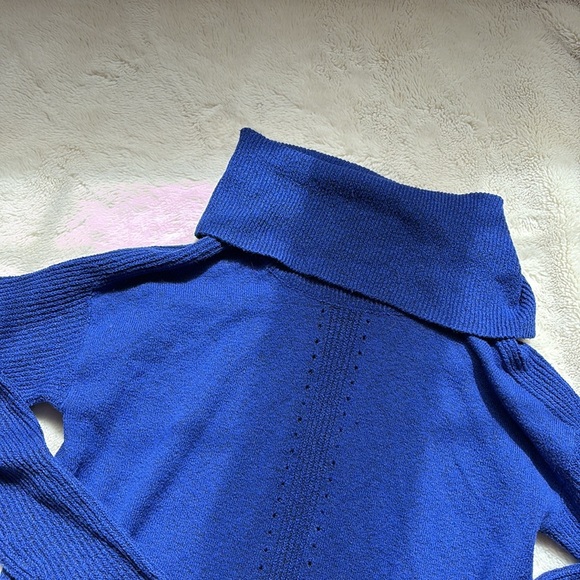 Reitmans Blue Knit Tunic Sweater | Cowl Neck Long Sleeve Cotton Blend Top - Picture 2 of 7